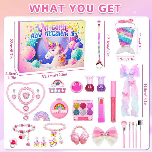 iZoeL Advent calendar cosmetics for teenage girls 2025 Christmas calendar 24 fashion jewelry makeup beauty calendar like unicorn jewelry earrings hair accessories ages 3-12 girls