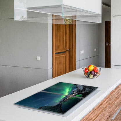 Hob covers set 2x40x52 cm ceramic hob cover glass splash guard cover glass plate hob ceramic cover decoration, Northern Lights mountains