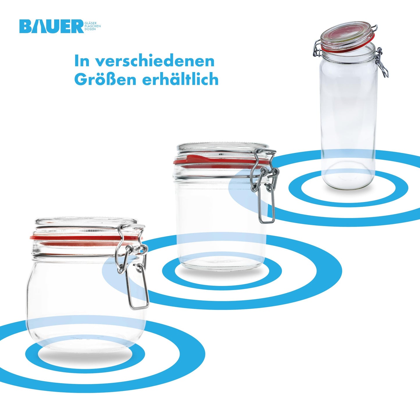 Bottle maker - 6-piece set of 634ml wire bail jars, suitable for canning and fermenting, for storage, filling, wire bail jars including labels - Made in Germany