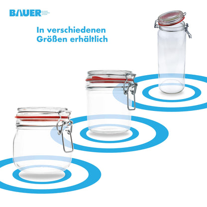 Bottle maker - 6-piece set of 634ml wire bail jars, suitable for canning and fermenting, for storage, filling, wire bail jars including labels - Made in Germany