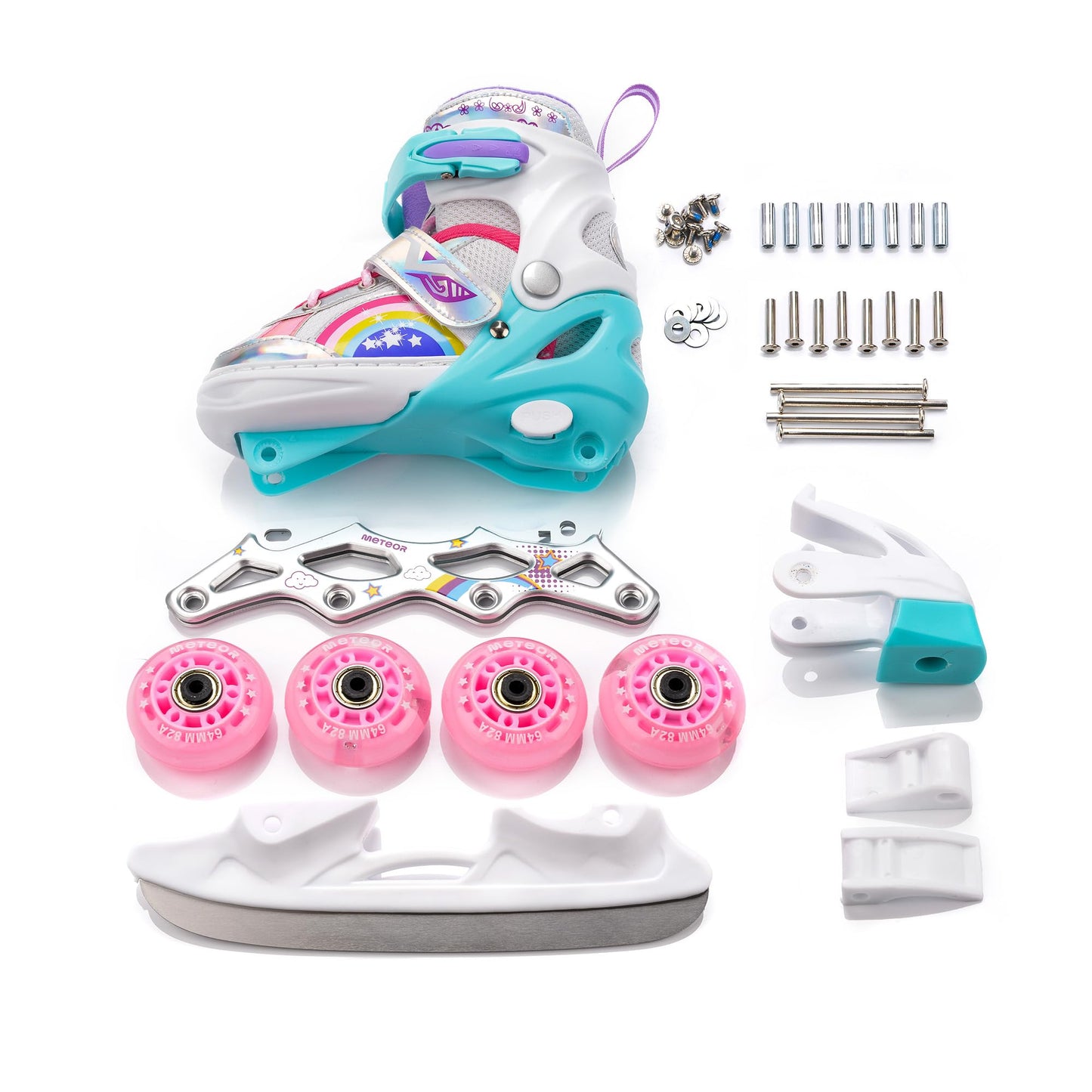 meteor® Inline skates 4in1 children's inline skates roller skates roller blades quad skates carbon children's inline skates adjustable shoe big wheels