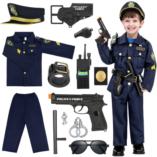 INNOCHEER Police Costume for Kids, Police Costume for Boys, Police Toy for Kids Boys Halloween Carnival (Police Costume for Kids, Medium-(5-7 Year))