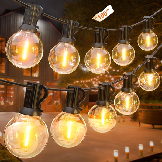GLUROO 30M LED String Lights G40 Garland String Lights Outdoor Plug-in, Plastic Bulbs Waterproof IP45 with 1W 50+2 Bulbs for Garden, Porch, Backyard, Bistro, Party Decoration