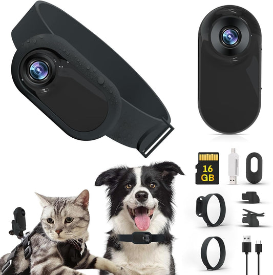 Dog camera Cat camera Collar Pet Camera with 16GB SD Card, Cat collar Dog collar Adjustable with Mini Storage Camera, HD 1080P Dog Cat Surveillance Camera Pet Camera Outdoor/Indoor