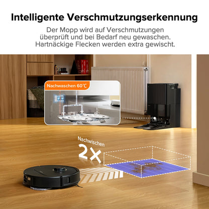 roborock Qrevo Pro Set robot vacuum with mopping function & lift-off mop, 7000Pa suction, FlexiArm Design™ edge cleaning, 60°C hot water mop wash, includes 2 extra mops, robot vacuum set (Black)
