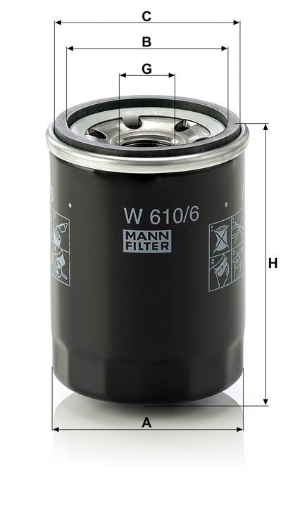 Original MANN-FILTER oil filter W 610/6 - For cars and commercial vehicles, pack of 5