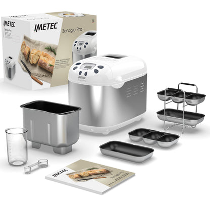 Imetec 7916 Zero-Glu Pro, device for gluten-free bread, ciabattas and rolls for celiac patients, pizza, cakes, jams, 20 programs, 2 paddles, controlled rising temperature recipe book