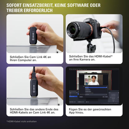 Elgato Cam Link 4K - external capture card for DSLR camcorders, as webcam, meetings, streams, recordings in 1080p60 or 4K30-4K60, easy connection with OBS, Zoom, Discord, HDMI to USB 3.0, PC, Mac, iPad.