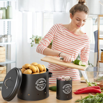 rokrust Potato storage box, onion pot, large metal storage container, kitchen, can store potatoes for a long time (Black)