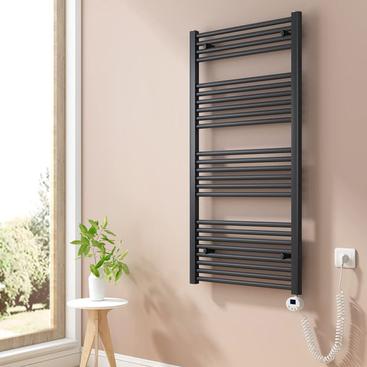 Heilmetz electric bathroom radiator 120x60cm towel warmer with digital thermostat towel dryer panel anthracite 600W