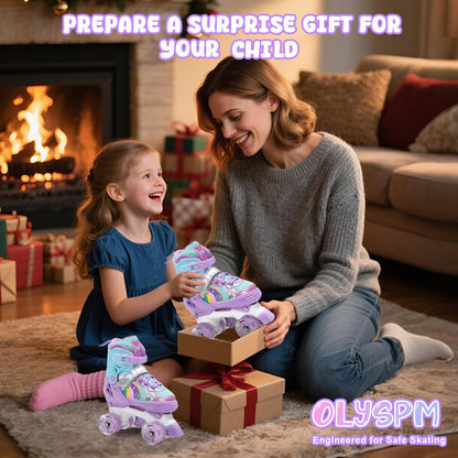 OLYSPM roller skates for kids, adjustable roller skates for women, LED roller skates with 4 sizes adjustable, roller skates with storage bag for girls, boys, and beginners (purple)