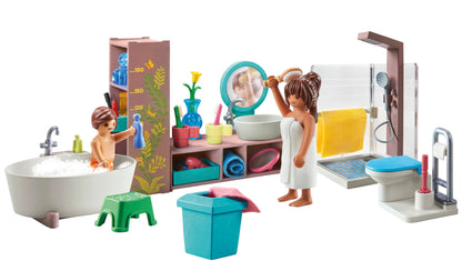 PLAYMOBIL MyLife 71611 Bathroom, including two figures and numerous accessories, made from over 80% recycled and bio-based materials, detailed toy for children ages 4 and up.