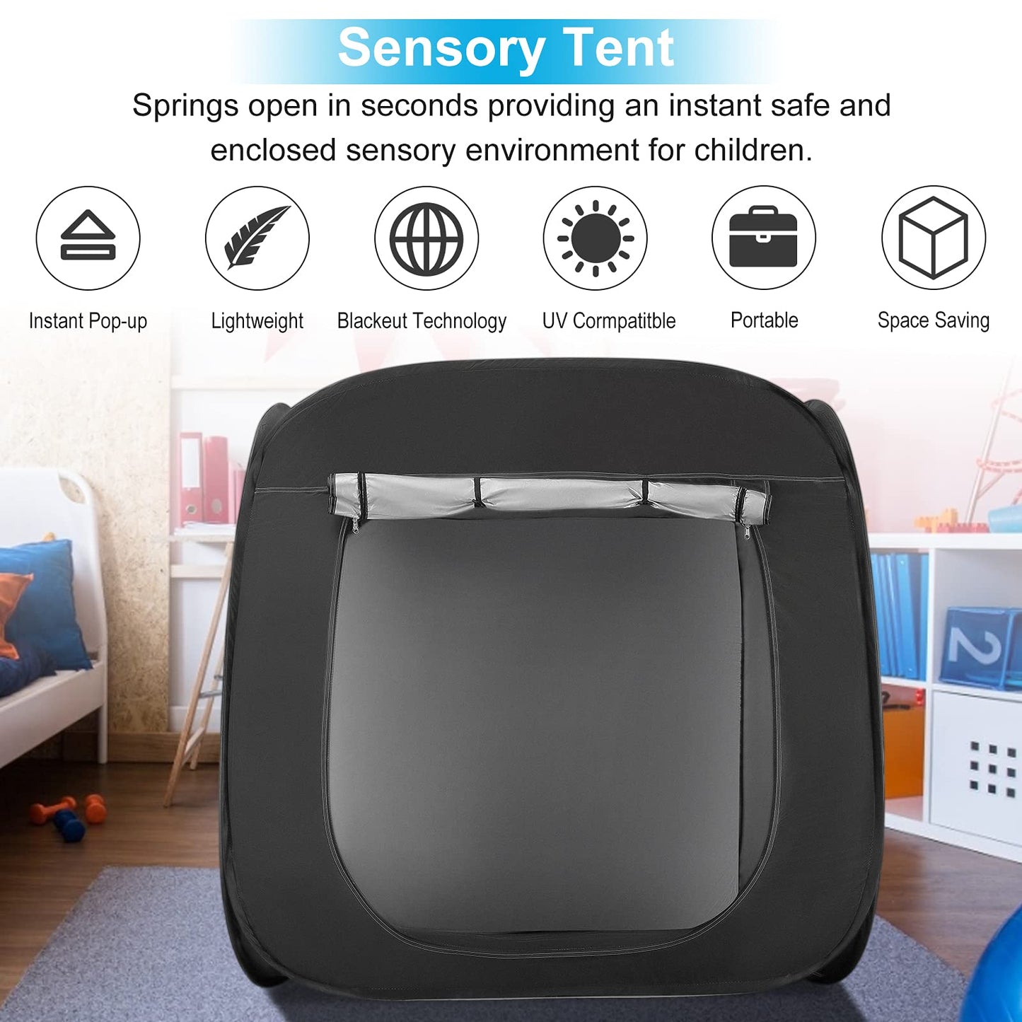 Do-Electr Sensory Tent, Pop Up Cave for Kids, Play Tent Children Blackout Tent Indoor Sensory Stimulation with Travel Carry Bag.