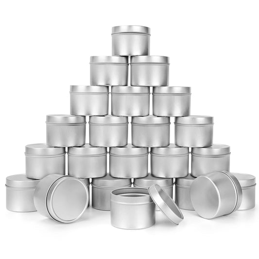 BELLE VOUS Metal Tins with Lids for Candle Making (24 Pack) 120ml Reusable Round Candle Jars with Lids for Crafting, Traveling & Camping, Metal Soap Tin, Cosmetic Tin with Lid