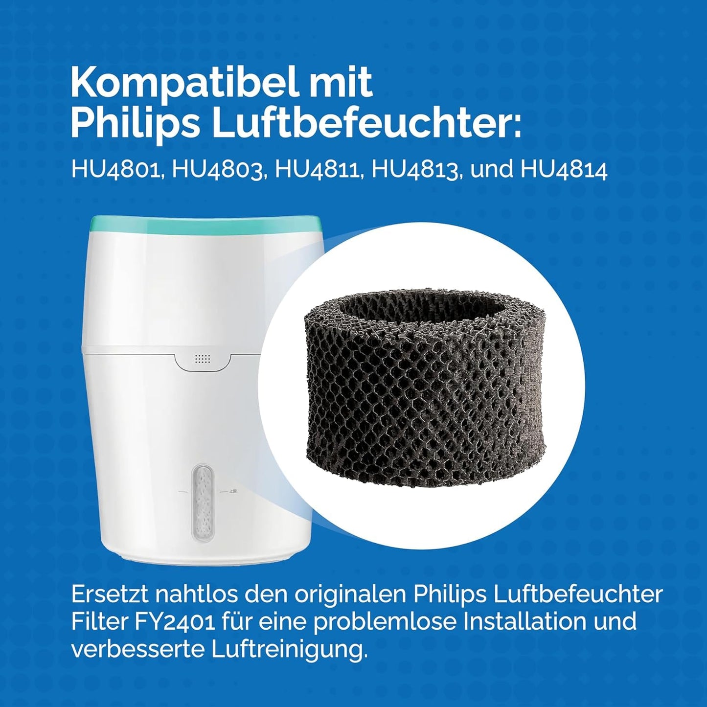 2 filters for Philips humidifiers [HU4814, HU4813, HU4811, HU4803 & HU4801] – replaces FY2401 – Hygienic humidification, 99% fewer bacteria