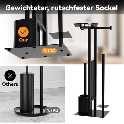 Dailyart freestanding toilet paper holder with toilet brush - multifunctional standing toilet paper holder with upper shelf brush holder toilet paper holder with brush black toilet set for bathroom and toilet.