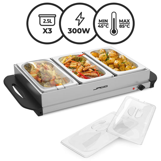 Jago® Buffet warmer - electric, with heating plate function, temperature controller, stainless steel - food warmer, warmer, hot plate, hot food container