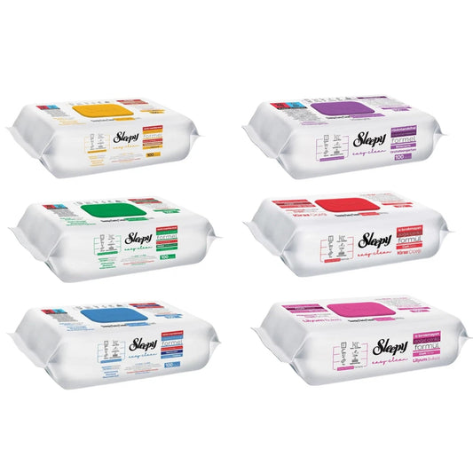 600x Sleepy cleaning wipes with bleach additives - Extra strong against stains - 6 varieties - Floor, kitchen, bathroom - Surface cleaning set