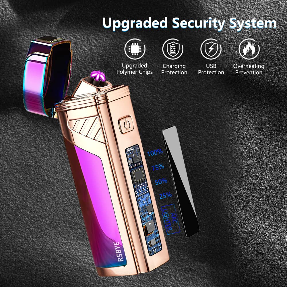RSBYE Electric Lighter with THREE Arcs, Plasma Lighter with Battery Indicator, High Efficiency Electric Lighter, Arc Lighter USB Rechargeable, Festive Gifts (Colorful)