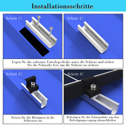 Philtool Solar Panel Mounting Kit, 12cm Aluminum Profile Rails and Accessories, Black Anodized, 30-35mm Adjustable Mount for Solar Panels, Panel Bracket for Flat Roof, Trapezoidal Roof, Sheet Metal Roof.