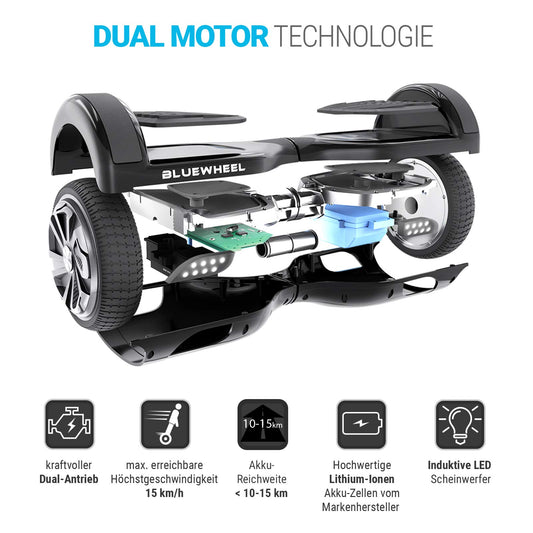 6.5" Premium Hoverboard Bluewheel HX310s - German quality company - Children's safety mode & app - Bluetooth speaker - strong dual motor - LED - Electric skateboard self-balance scooter