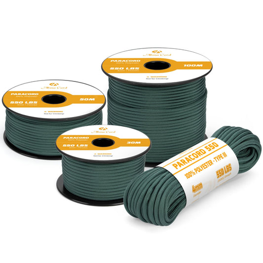 Abma Cord Paracord 4mm 100m cord Type III Paracord 550 rope 7 core for outdoor, camping, survival, crafting, bracelet - Max. 250kg - Dark green.