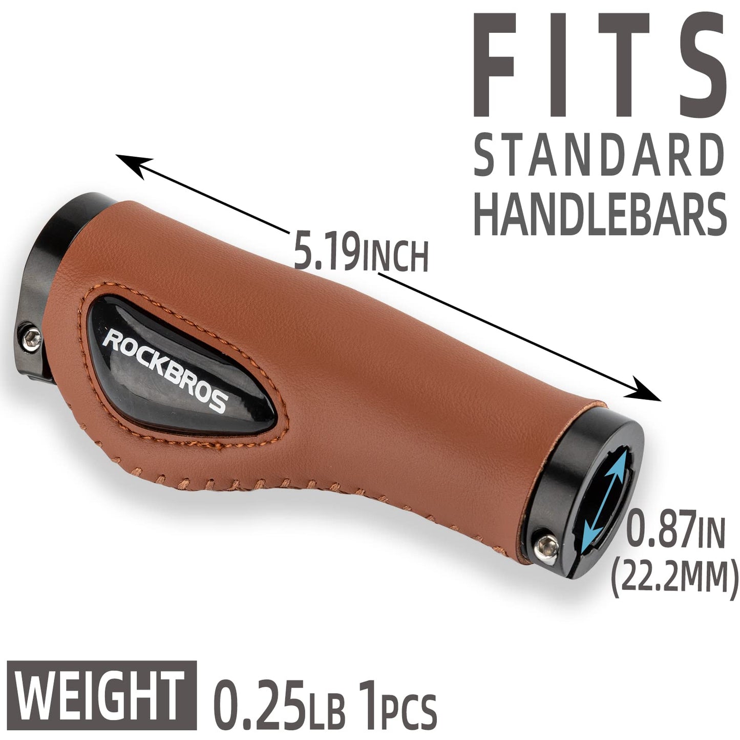 ROCKBROS Ergonomic Bike Grips 22.2mm, Non-Slip MTB Handlebar Grips with Gel & PU Leather, Comfort Grip with Lock-On Design, Shock-Absorbing Handle Grips for Bike, Mountain Bike, E-Bike, Road Bike
