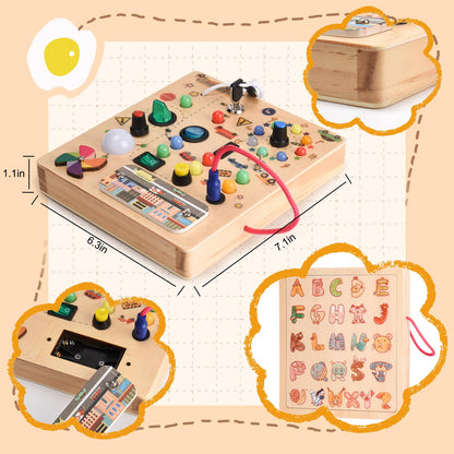 Nauotk Busy Board Montessori Toy for 2-year-old Babies, Motor Skills Toy with 19 LED lights, Wooden Sensory Toy, Educational Toy for Toddlers, Gift for Boys and Girls aged 2, 3, 4 years.