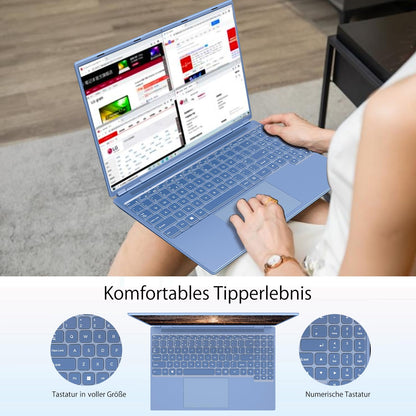 AOCWEI Laptop 16 inch 12GB RAM 512GB ROM Expandable 2.5" 1TB SSD, Laptop Win 11 with 4-Core CPU N5095 (up to 2.9 GHz), 1920 * 1200丨5G WiFi丨Bluetooth & German Keyboard Stickers-Blue