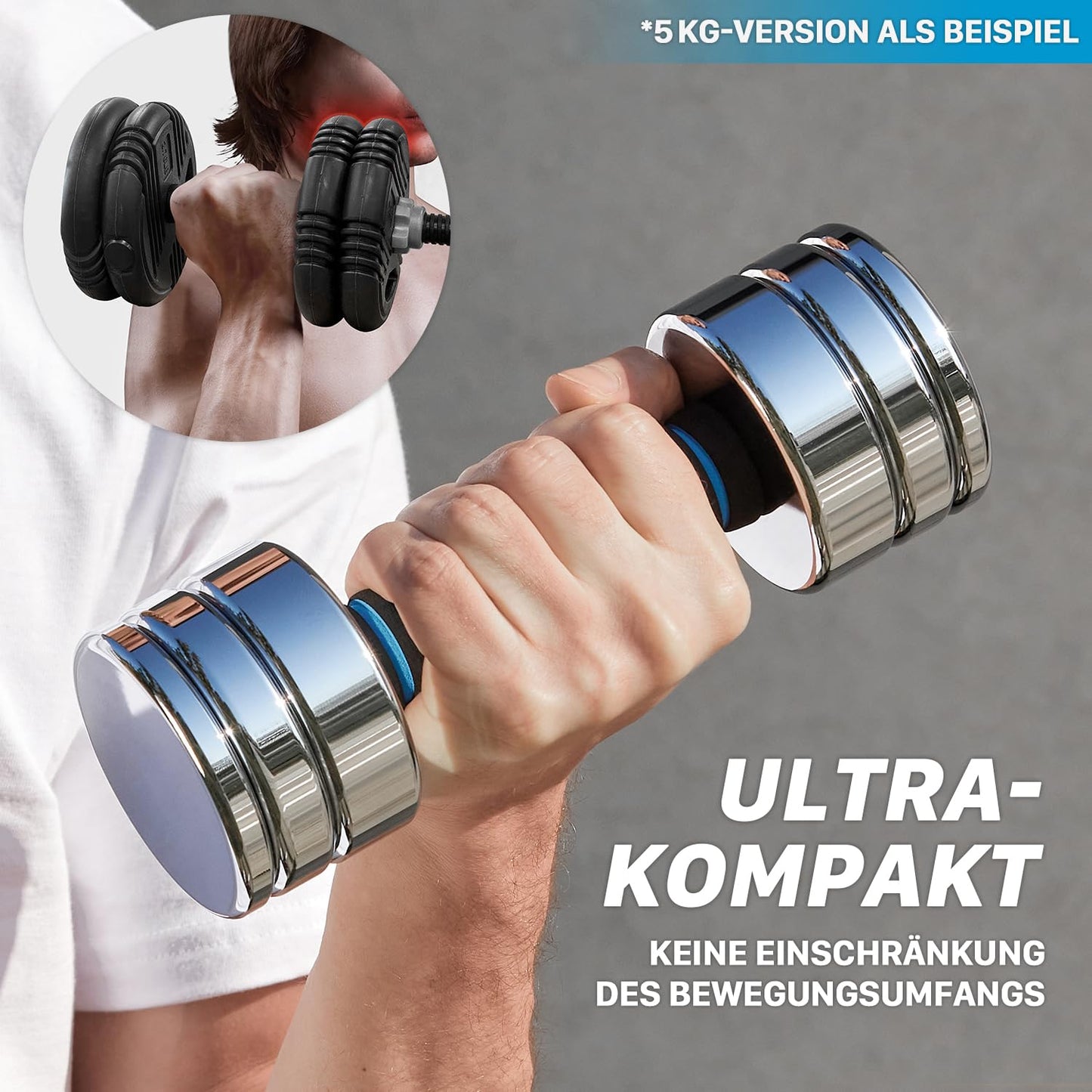 Dumbbells 2 set 5kg (2.5kg/3.5kg/4kg/5kg) - Adjustable dumbbells set with foam grip - Dumbbell set ultra compact for home (standard version 5kg×2)