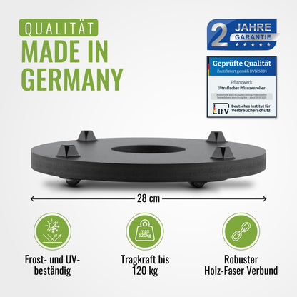 Plantwerk Plant Pot Coaster - Ultra-flat designer plant roller - Ø28cm - Square and round for all flower pots & planters - Indoor & outdoor container roller - 2 year warranty.