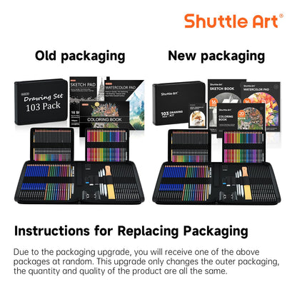 Shuttle Art 103 piece drawing set, artist set with colored pencils, drawing pencils, watercolor pencils and graphite pencils in a pencil case, suitable for children, adults for drawing.