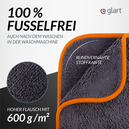 Glart 443TPO Microfiber Cloths 3-Pack - 600 GSM - 40x40 cm - Plush Car Polishing Cloths for Drying & Care - Ultra-soft, lint-free & absorbent - For car care, motorcycle, boat & household