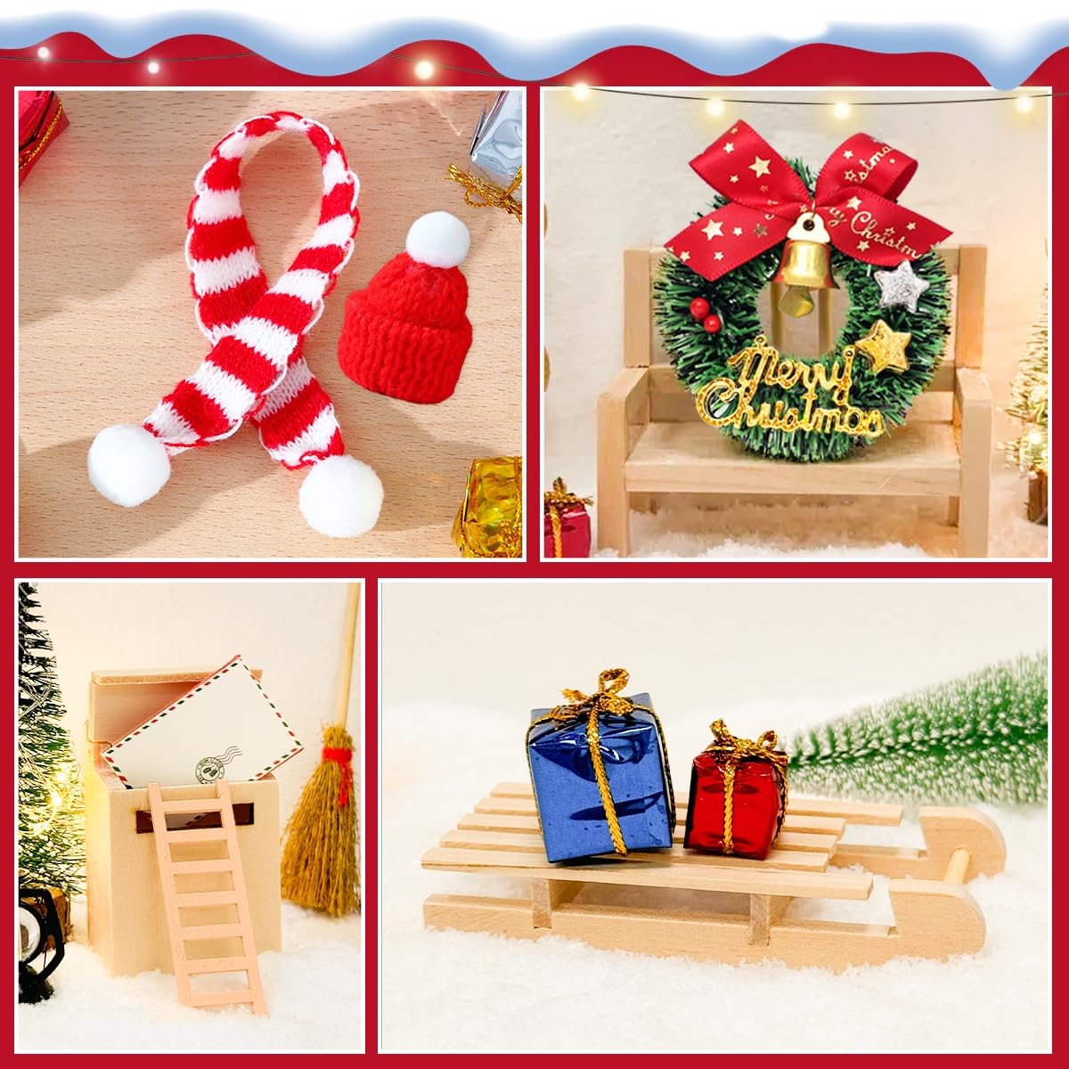 Elf door set - 46 PCS elf accessories with light, elf construction site accessories, elf door complete set with baking set, interactive card advent calendar, DIY gift for children.