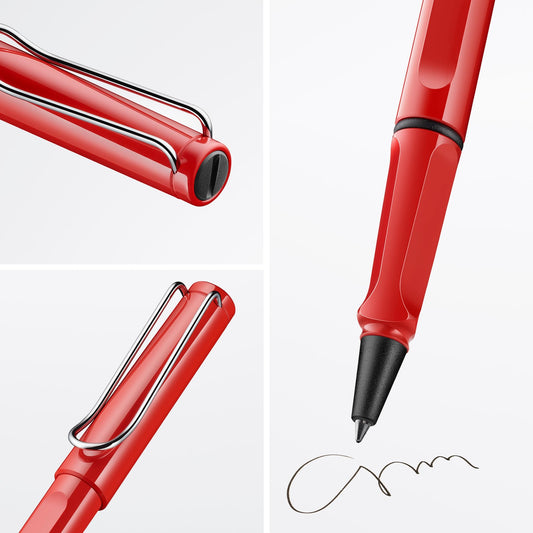 Lamy Safari Red Rollerball - timeless classic pen with ergonomic grip & medium nib - made of durable ASA plastic - comes with black rollerball refill M 63