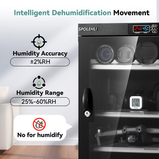 Dependable drying cabinet camera digital control dehumidifier 55L electronic dry box with LED lights silent & energy efficient for camera lens & electronic devices storage