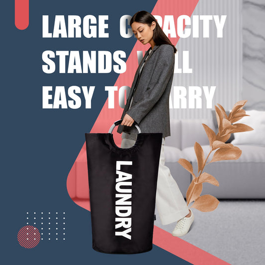 Caroeas 100L Large Laundry Basket (8 Colors), Waterproof Laundry Hamper, Laundry Bin with Padded Handles, Standing Laundry Bucket, Foldable Laundry Box for Easy Storage, Black