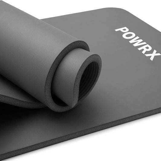 POWRX Gymnastics Mat I Yoga Mat (Gray, 190 x 60 x 1.5 cm) incl. carrying strap + bag + FREE exercise poster I skin-friendly sports mat, non-slip, phthalate-free.
