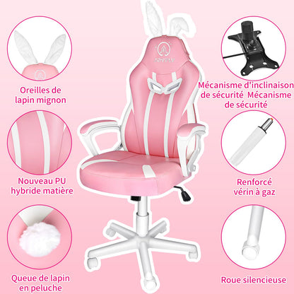 JOYFLY Pink Gaming Chair Office Chair Computer Chair PU Leather Ergonomic Gamer Chairs with cute bunny ears and tail Height Adjustable Lumbar Support (Pink)