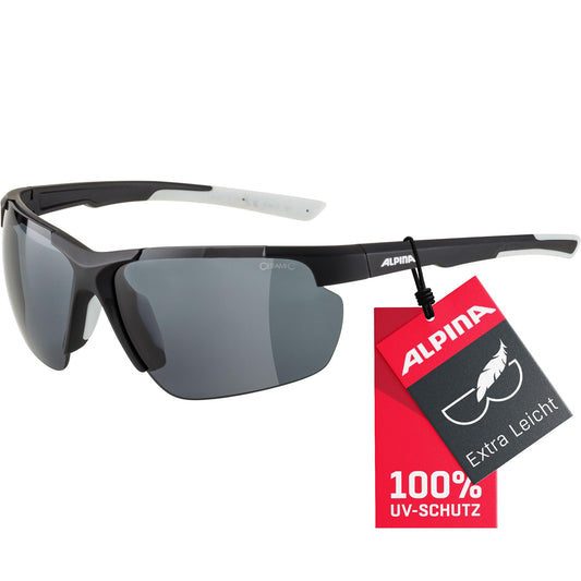 ALPINA DEFEY HR - Distortion-free and shatterproof sports and cycling glasses with 100% UV protection for adults, black-white matte, One Size