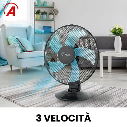 Ardes - AR5ST40N Table fan STEELO 40N 5 Blades - Table fan 40 cm Oscillating with adjustable tilt - Fan 3 speeds quiet, Black