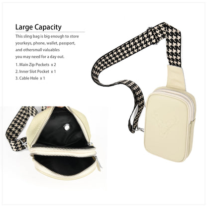 HUMEUHSU Beige Women's Chest Bag Small Shoulder Bag Sling Bag Leather Fanny Pack Wide Strap Women's Shoulder Bags Sweet and Stylish Relief Design for Outdoor Sports/Travel