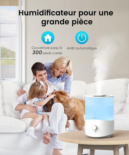 Pharata humidifier for bedroom, 2.5L diffuser room humidifier for nursery up to 28H, top-fill small ultrasonic room humidifier for baby plants with 7-color night light, BPA-free.