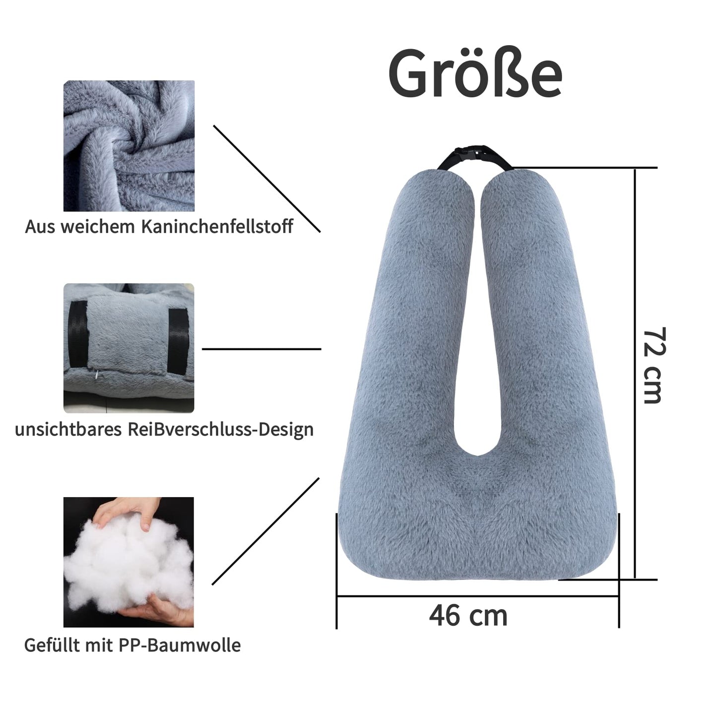 FHSGGP Travel Pillow Child Neck Pillow Car Sleep Pillow for Long Journeys U-Shape Car Seatbelt Pillow Travel Pillow for Kids Artificial Rabbit Fur Grey