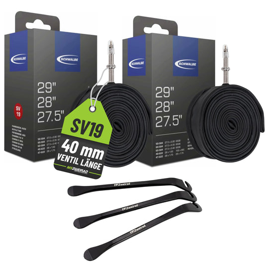 2X Schwalbe SV 19 bike tube 27.5 28 29 inch SV 40mm (40/62-584/635) + 3 MSZweirad tire levers