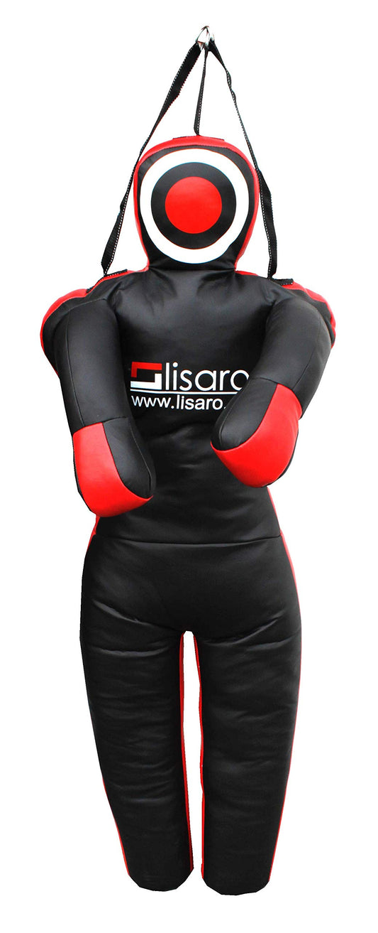 Lisaro Training Dummy Size 170 cm pre-filled | Box Dummies | with loops (straps) | black-red | hanging | Grappling Dummy, Training Doll, Martial Arts, Jiu-Jitsu, Wrestling, MMA, Judo/Filled
