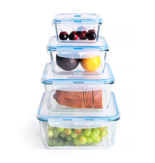 HUSANMP 4-piece set extra-large glass food storage containers with lids, glass containers with lids, glass storage containers, BPA-free.