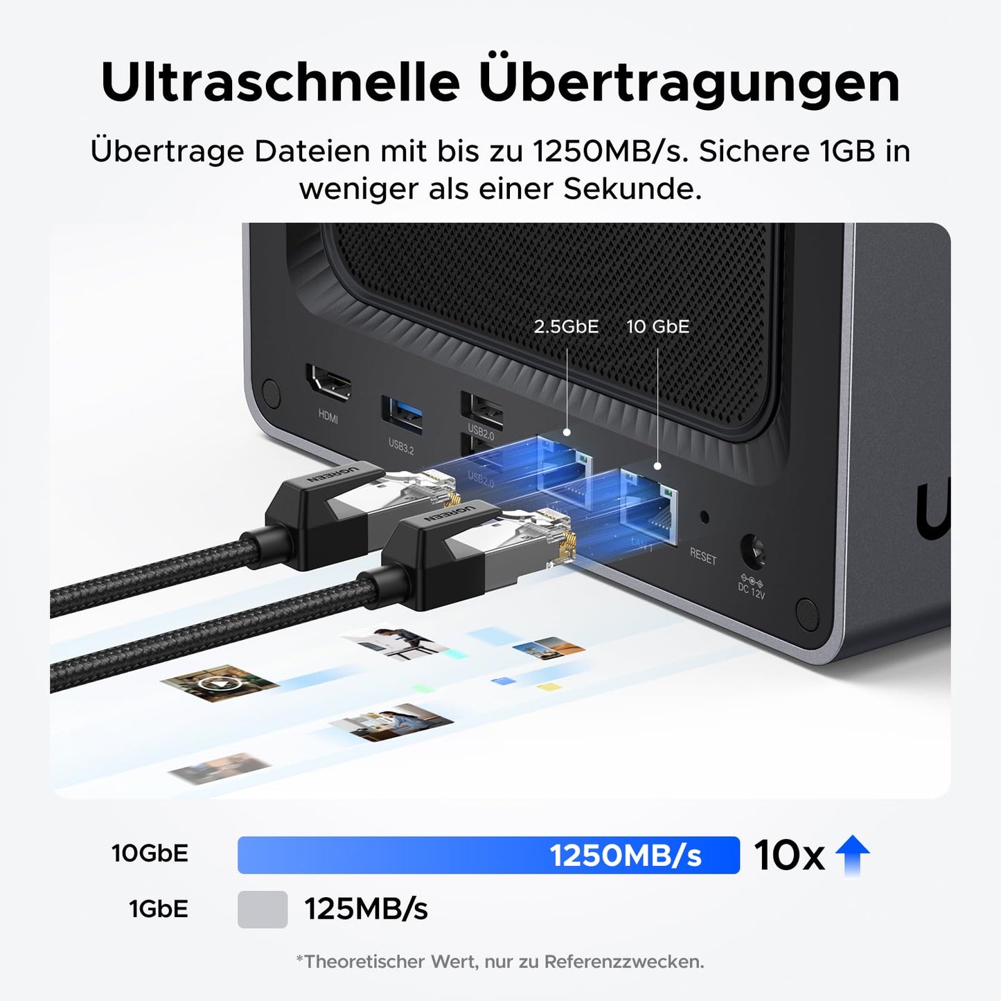 UGREEN NASync DXP4800 Plus 4-Bay Desktop NAS, Intel Pentium Gold 8505 5-Core CPU, 8GB DDR5 RAM, 128G SSD, 1 * 10GbE, 1 * 2.5GbE, 2*M.2 NVMe slots, 4K HDMI, Network Attached Storage (Diskless)