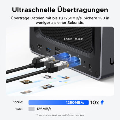 UGREEN NASync DXP4800 Plus 4-Bay Desktop NAS, Intel Pentium Gold 8505 5-Core CPU, 8GB DDR5 RAM, 128G SSD, 1 * 10GbE, 1 * 2.5GbE, 2*M.2 NVMe slots, 4K HDMI, Network Attached Storage (Diskless)
