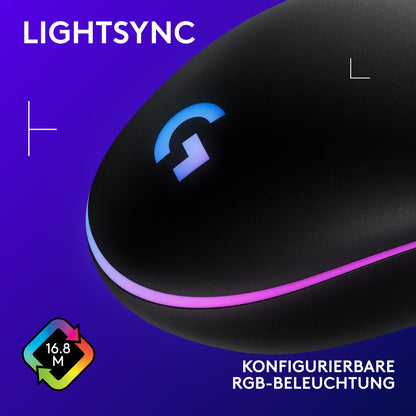Logitech G203 Gaming Mouse with customizable LIGHTSYNC RGB lighting, 6 programmable buttons, gaming-grade sensor, 8,000 DPI tracking, lightweight - Black